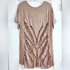 POL Tan Swim Coverup with Intricate Cut-Out Design